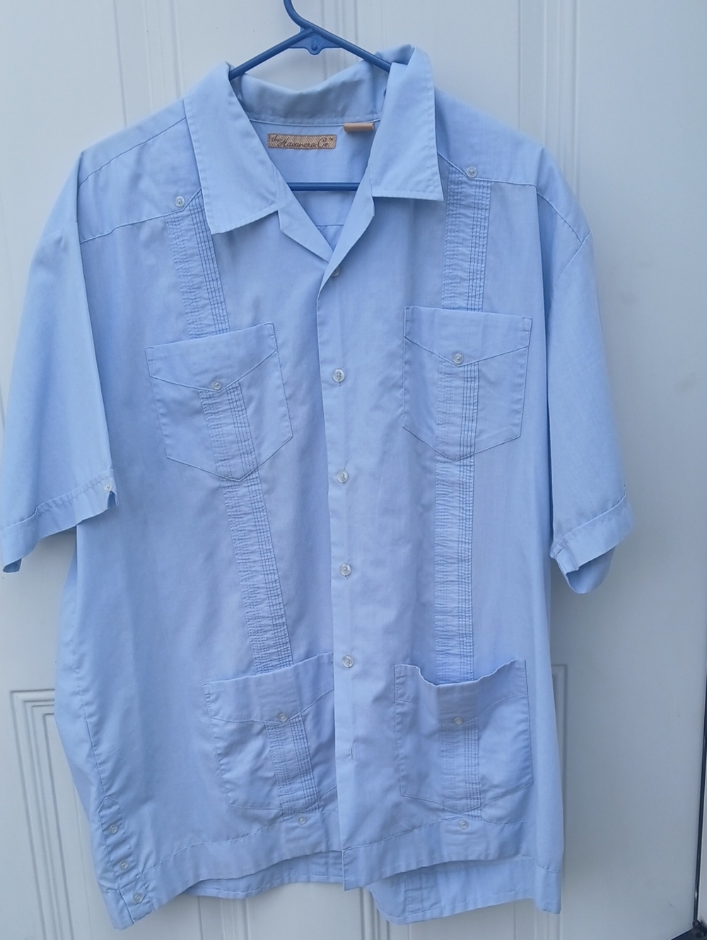 Men’s Light Blue Guayabera-Style Short Sleeve Button-Down Shirt